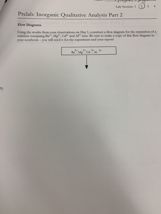 3 4 Lab Section: 1 Prelab: Inorganic Qualitative Analysis Part 2 Flow Diagrams Using the results from your observations on Da