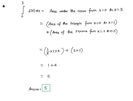 سر f() = Area under the curve from x=0 40x=3 - (Area of the triangle from x=0 to x=1) +( Area of the square from x2 1 to x=3)