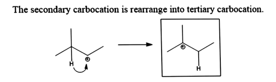 The secondary carbocation is rearrange into tertiary carbocation. tych