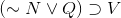 (\sim N\vee Q)\supset V
