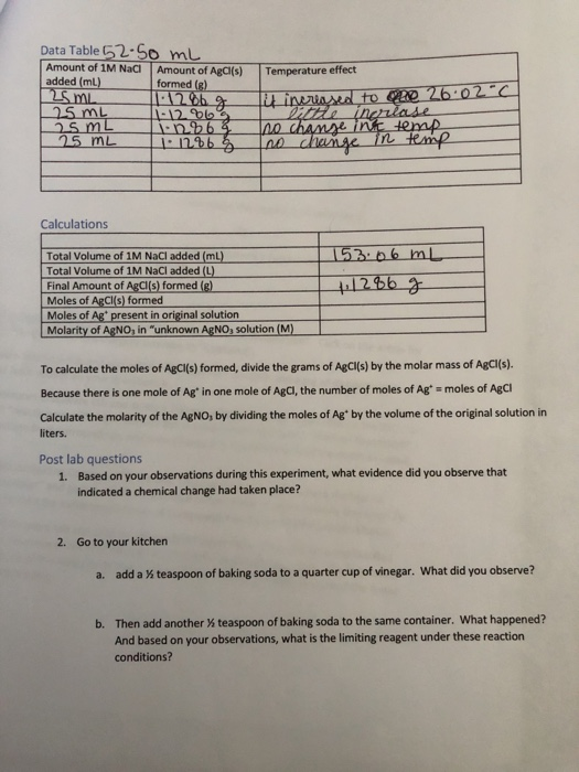 Temperature effect Data Table 52-50 ml Amount of 1M Naci Amount of AgCl(s) added (mL) formed (R) 25 ML 11.12%bg 25 mL 1064 25