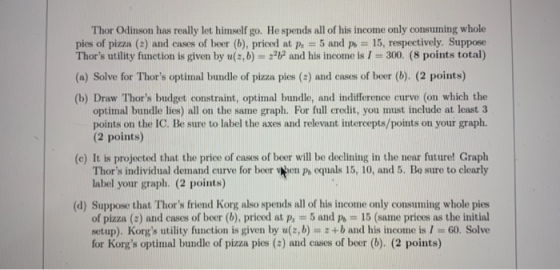 Thor Odinson has really let himself go. He spends all of his income only consuming whole pies of pizza (2) and cases of beer