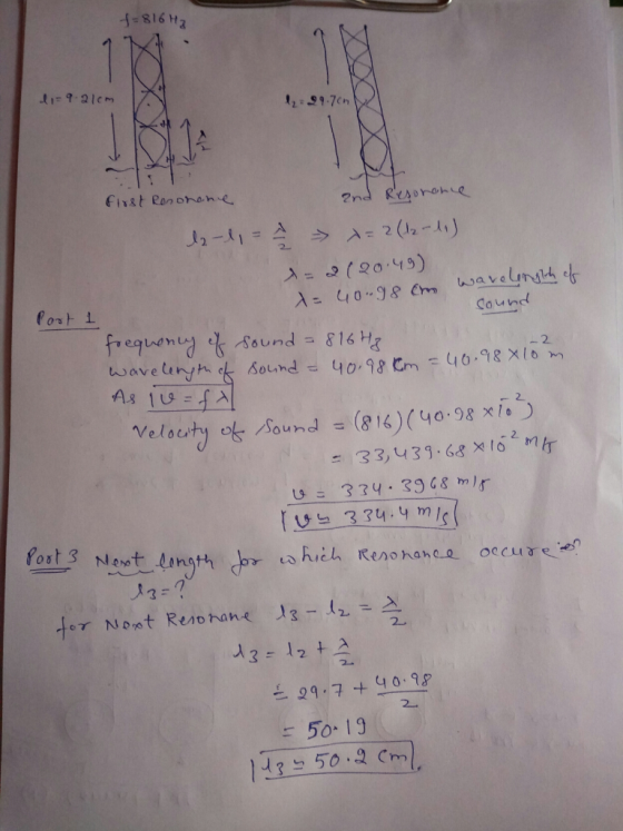 f=816 Hz 1-9.21cm 12-99.70 2 first Renonone and Resorone 12-11 = 2 x=2 (12-11) 12(20.49) = 40.98 cm u 8 cm wavelength of Port