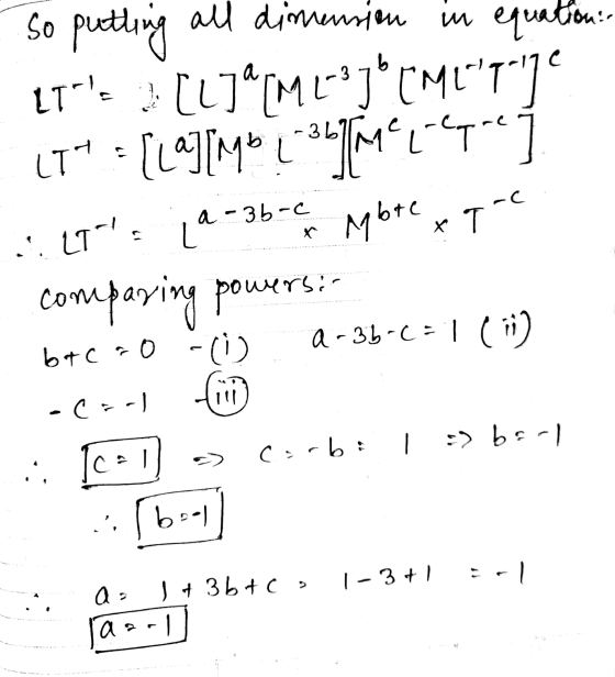 so puttin all dimension in equation: Т [L]+[м]*смст] LT = {Langb -Tмtт] ЗЬ L 4-3Ь-с L Mbre x T Т-с ... LT, сократія Р