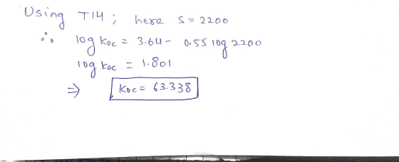 4 ; here s=2200 Koc= 3.64 - 0.55 10g 2200 rog koc = 1.801 » [Koc= 63.338] DETTE