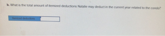 b. What is the total amount of itemized deductions Natalie may deduct in the current year related to the condo? Itemized dedu