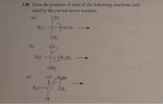 3.40 Draw the products of each of the following reactions indi- cated by the curved-arrow notation. (a) CH | HỌC-cN=N: » CH H