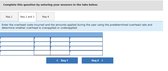 Complete this question by entering your answers in the tabs below. Reg 1 Reg 2 and 3 Reg 4 Enter the overhead costs incurred
