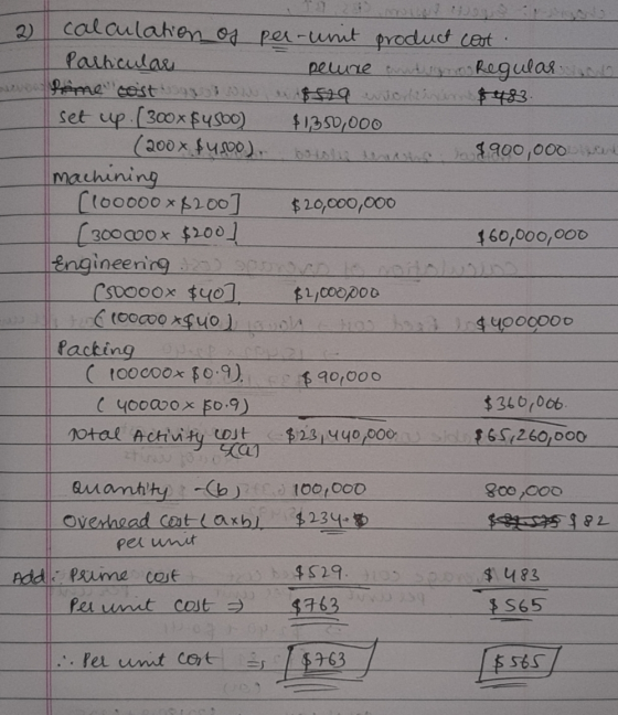 2 calculation of per-unit product cost. I Particulars peune mintson Regular Pome costr ian $529 enitorizáver $48. set up. (30