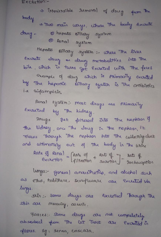 Excretion- irreversible removal of drug from the Two main ways, where the body excrete drug hepato Billary system body Two dr