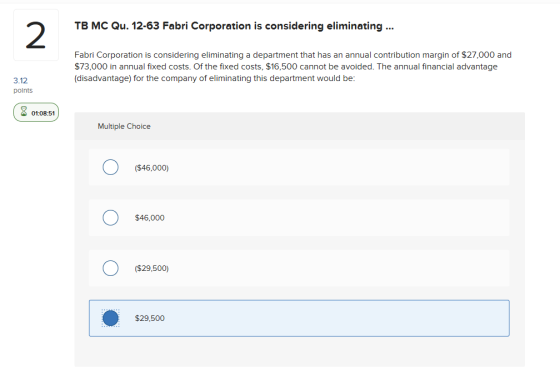 TB MC Qu. 12-63 Fabri Corporation is considering eliminating ... Fabri Corporation is considering eliminating a department th
