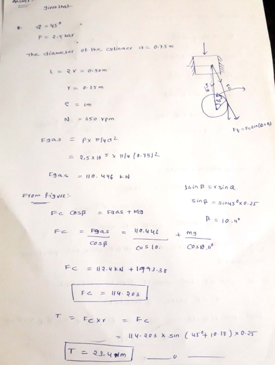 The diaeer ot the cytnser 075 m sin R = sin a FC F9as .44 Cos p Co S lo. Cos10㎡ Fc 293.38 Fe = 114.203