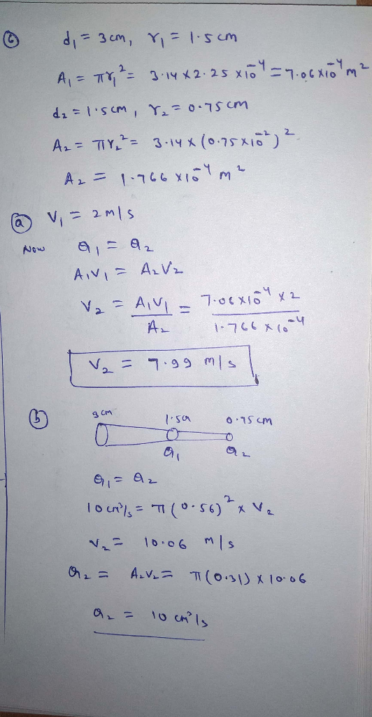 A, T 32-25 xio7.0m =7.06K10 di= 1.0m Y 0.75cm Ar TY3-14 (0.75x1) A=176 1 VI 2MIS 1 Now AVI AV Va AV 7x 1700( N -799 mIs Cm Io