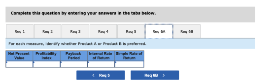 Complete this question by entering your answers in the tabs below. Req 1 Req 2 Reg 3 Req 4 Reg 5 Req 6A Req 6B For each measu