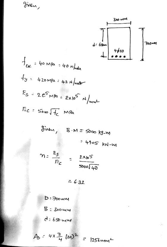 given, 30 мм Hooney tex = 40 MPa = 40 lunia ty = 420 MPa = 42 aluno Es 2е на 2хр* А)...- Ec= 5000 ftc impa ginen, B.M = 5000