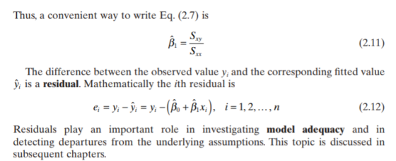 Thus, a convenient way to write Eq. (2.7) is B = PASSE (2.11) The difference between the observed value y; and the correspond