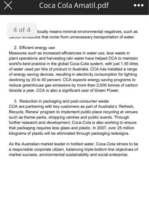 X Coca Cola Amatil.pdf 4 of 4 locally means minimal environmental negatives, such as LAIVUIT EMISSIuns that come from unneces