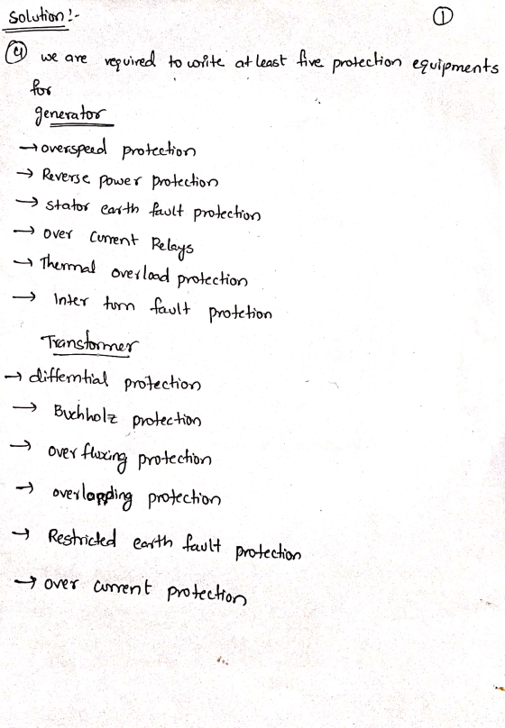 Solution - Ф © we are required to write at least five protection equipments for generator Hoverspeed protection → Reverse pow