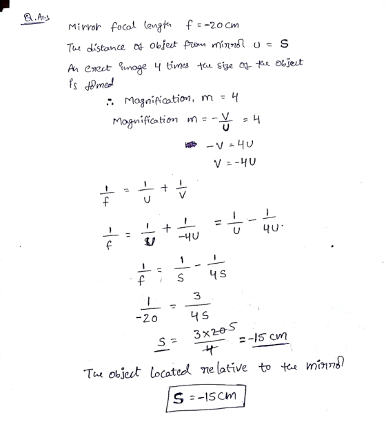 Mirvoh focol (ent f -20 Cm Mognification m--V 4U 3 Tue objet located ne lative to tee minns