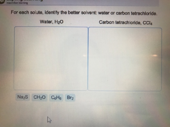 For each solute, identify the better solvent: wate