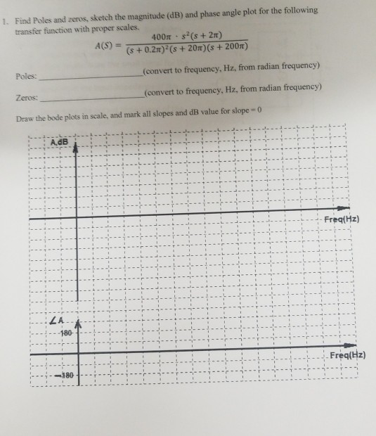 Find Poles and zeros, sketch the magnitude (dB) and phase angle plot for the following transfer function with proper scales 4