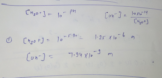 [ngo+] = lorph [on] = lo x1614 [ngut] o [420 t] = 10-590 - 1.25x10-6 m. [on-] = 7.94X10-9 m