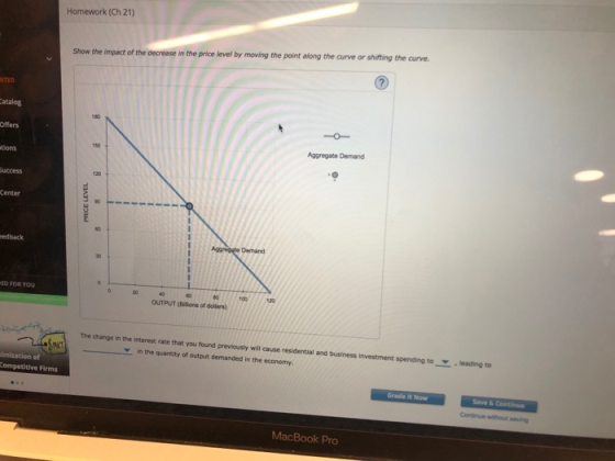 Homework (Ch 21) Show the impact of the decrease in the price level by moving the point along the curve or shifting the curve