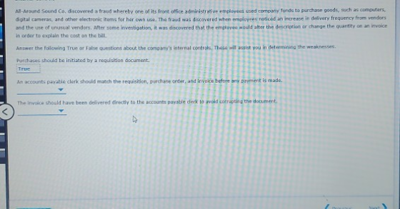 Al-Around Sound Co. discovered a fraud whereby one of its front office administrative empi vecs used company and to purchase