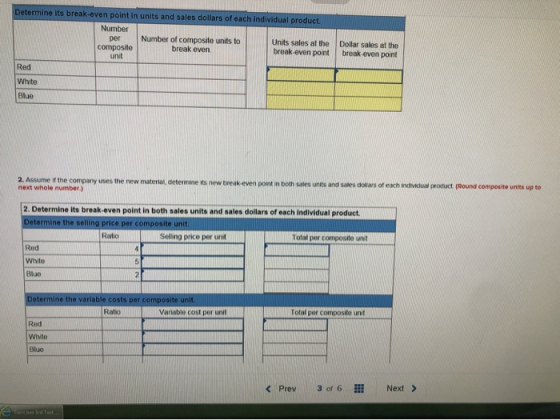 Determine its break-even point in units and sales dollars of each individual product Number per Number of composite units to