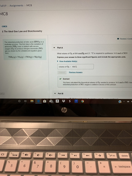 Fall19 Assignments MC8 MC8 <MC8 ± The Ideal Gas Law and Stoichiometry Reviow | Cons The industrial production of nitric acid