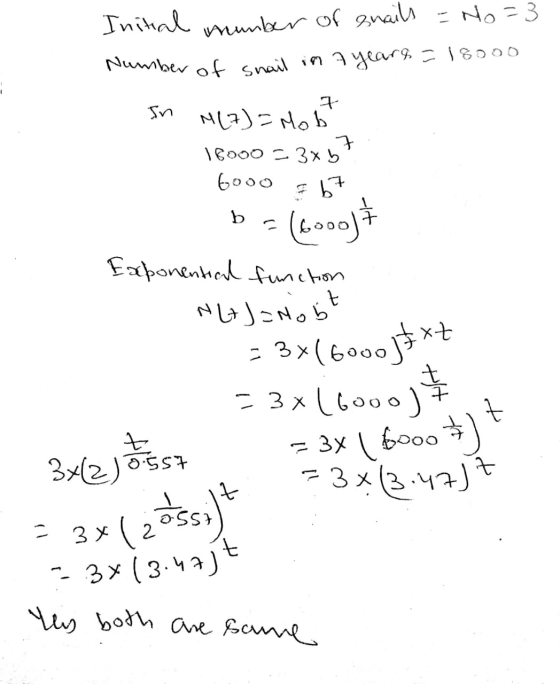 Initial number of snails =No=3 Number of snail in A years = 18000 In M(7)= Mob 16000 = 3x57 6ooo & 67 b=16000 Exponential fun