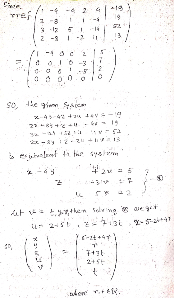 mes(, -9-4 2 41止19 rre 2 -81 19 3-12 5[-14 $2 2 -8 -2i 2. So the x-49-42 t24 44V=-19 So 2+5t there Y,t<