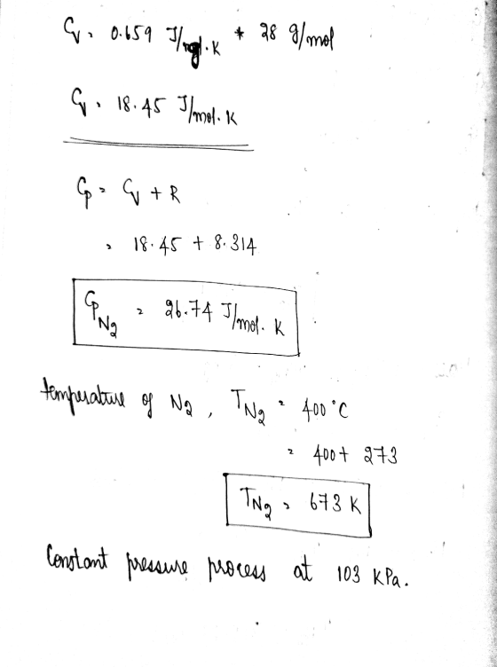 G. 0.659 Inglik + 28 g/mol G. 18.45 Il malik G - G+R 18.45 +.8.314 96.74 Il mol. K 2 temperature of Na TNG 2 400 °C 2 400+ 27