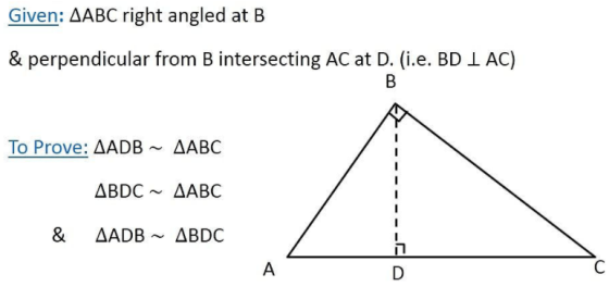 Given: AABC right angled at B & perpendicular from B intersecting AC at D. (i.e. BD 1 AC) B To Prove: AADB - M ΔABC ΔBDC » ΔA