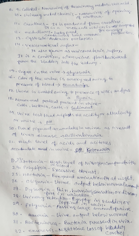 LILIPUU B. 9. Caliceal- Nanroning of the winaany meatus, bric acid, 10. Urinary metod stenosis - narowing of opening 0 wuthun