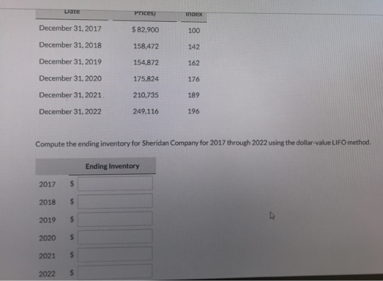 Date Prices) Index December 31, 2017 100 142 December 31, 2018 $82,900 158,472 154,872 175.824 December 31, 2019 December 31,