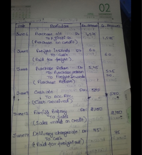 MAV 02 WEDNESDAY APRIL 2014 pale Poeticulaos Da. Amount G. Amount June 6 Purchase all ito Dr. 1.575 Tokginstico. 1,57 (Puscha