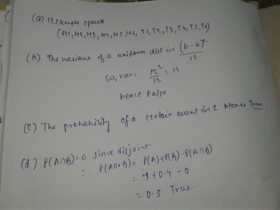 6) The varians h a uniform dtut is b-a So, var 2 n henve False (C) The richaläta cerhin usu) in t 1101- cos Trtu