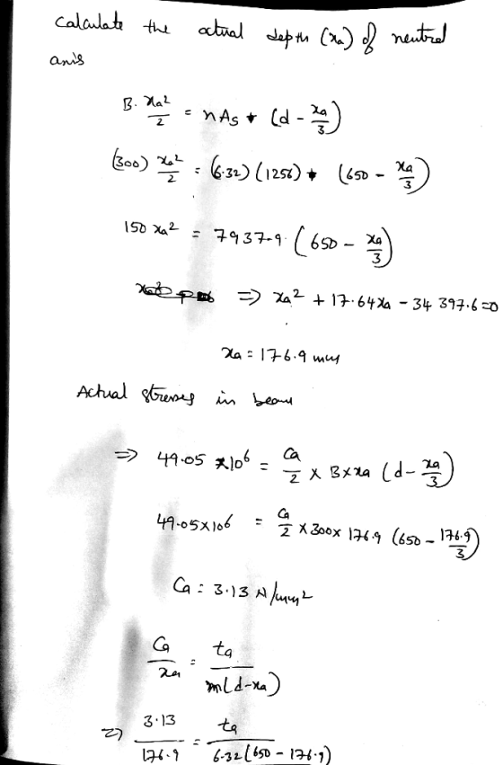 calculate the actual depth (ha) of neutred anis B.aq anas+ (d-a) (800) TL 632) (1257) + (40 - ) 150 xa2 = 7937-9 (650 - ) teb