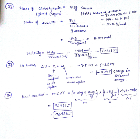 yug Sucrasi Moles ef sucrose = 12x12 +22.지+11x16 0.29 0129 mol 1002 mL Heat laedork done to the on the astiri eaf ne 196976:T