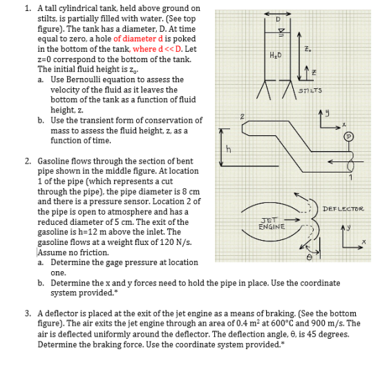 1. Atall cylindrical tank, held above ground on stilts, is partially filled with water. (See top figure). The tank has a diam