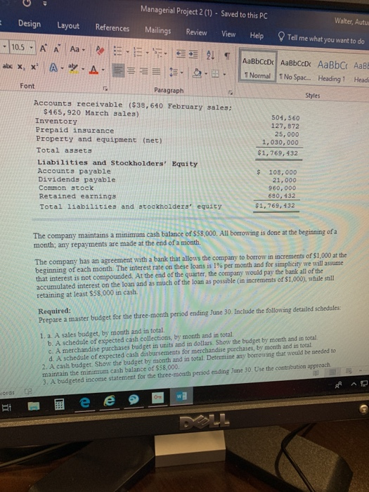 Styles Managerial Project 2 (1) - Saved to this PC Walter, Autuu Design Layout References Mailings Review View H elp Tell me