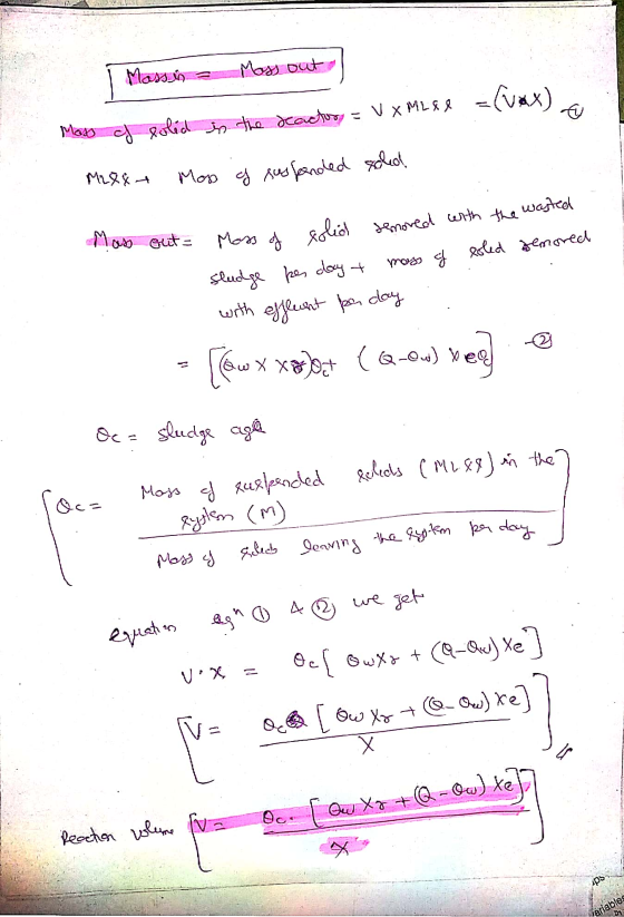 Massin Mass out. =(wax) Moss of poled in the reactory = V XML se Mert Map of suspended sole! Maso out Mass of solid removed w