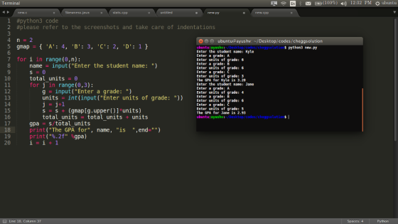 Terminal (100%) ,) 12:32 PM ubuntu En new.c Skewness.java stats.cpp new.py new.cpp 1 #python3 code #please refer to the scree
