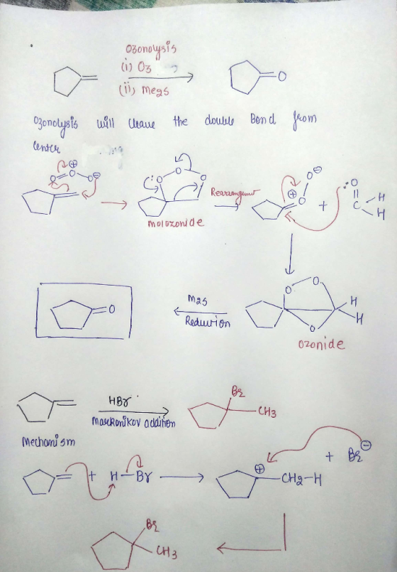 ozonowysis i Oz (1) Megs Ozonolysis will leave the double Bend from center haw + molozonide mas Reduvion ozonide HBY. CH3 mau