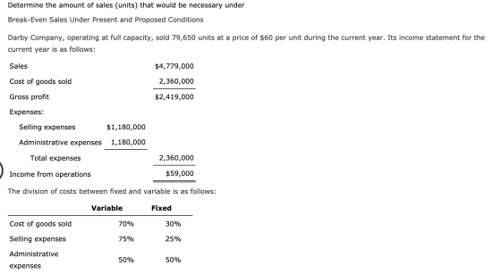 Determine the amount of sales (units) that would be necessary under Break-Even Sales Under Present and Proposed Conditions Da