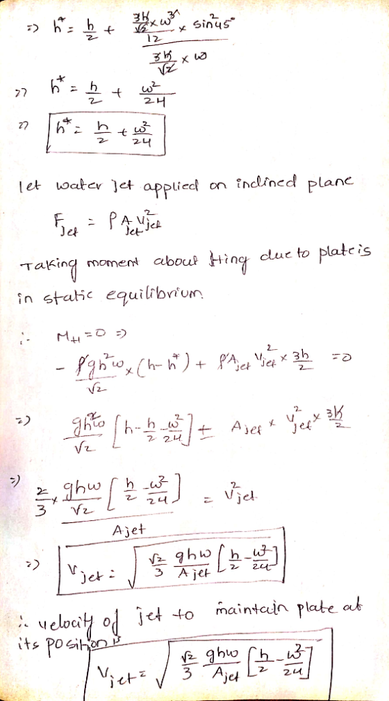 h£t wong sinus 36x Vzxwa h = b 2 + weer let water jet applied on inclined plane File = PA is rich Taking moment about Hing du