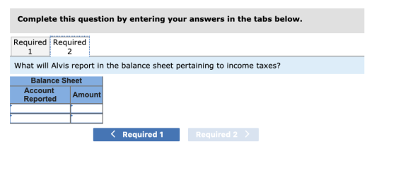 Complete this question by entering your answers in the tabs below. Required Required What will Alvis report in the balance sh