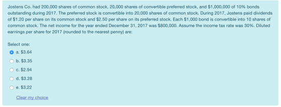 Jostens Co. had 200,000 shares of common stock, 20,000 shares of convertible preferred stock, and $1,000,000 of 10% bonds out