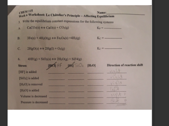 Write the equilibrium constant expressions for the